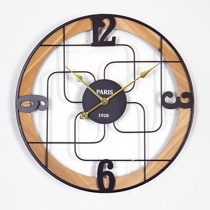 ESTHETI home Roloi Toixou Metalliko/Xulino Mavro/Fusiko/Xruso F60x4.5cm 753-10022